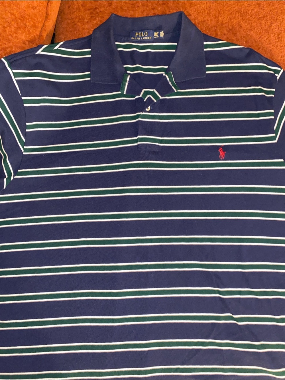 Authentic Polo by Ralph Lauren Navy Polo with Green & White Stripes